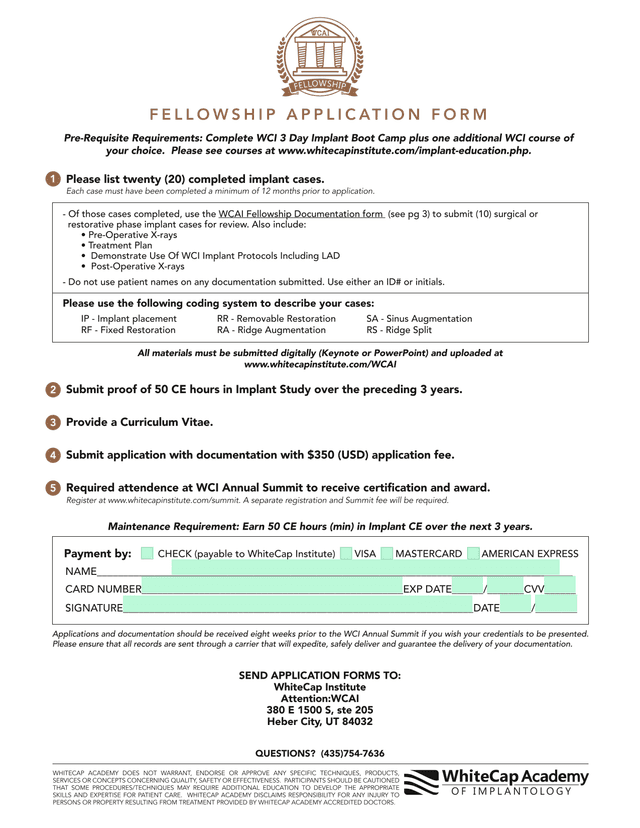 Fellowship Application Form screenshot