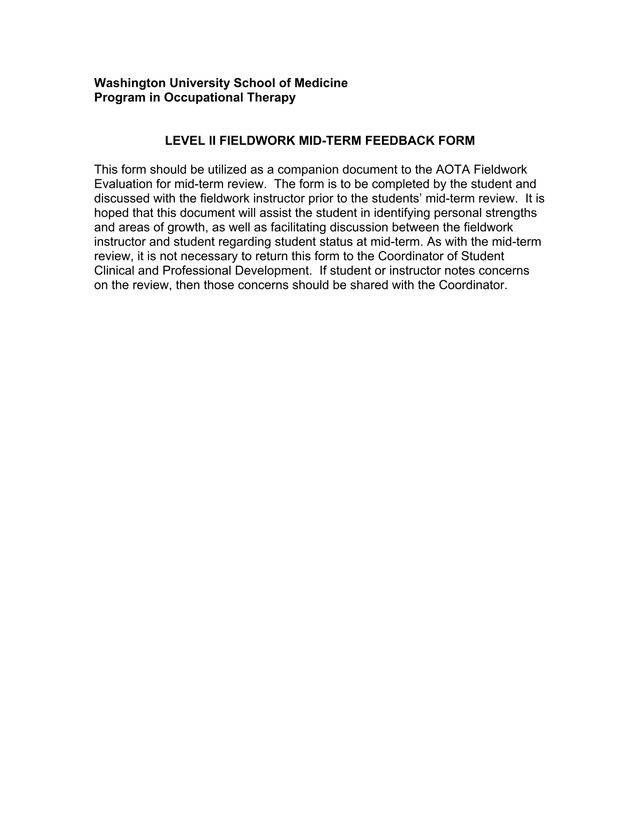 Level II Fieldwork Mid Term Feedback Form screenshot
