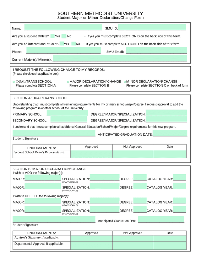 Student Major Or Minor DeclarationChange Form screenshot
