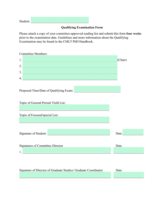 Qualifying Examination Form screenshot