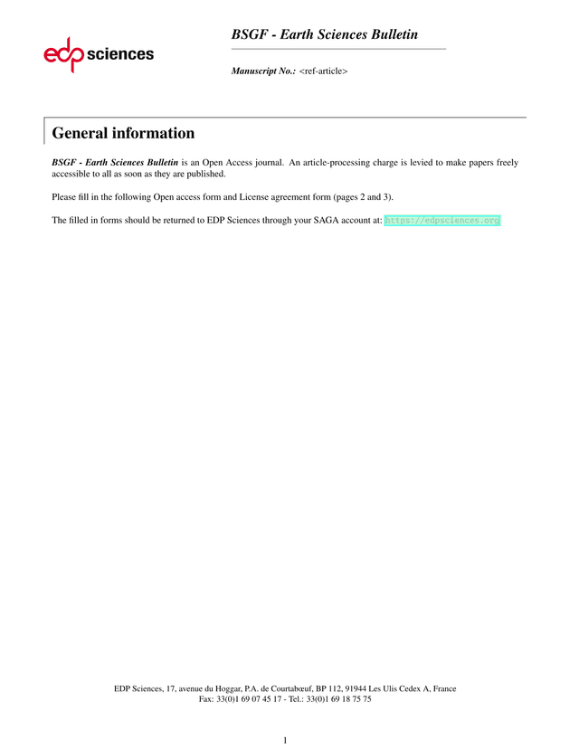 BSGF   Earth Sciences Bulletin Open Access Form screenshot