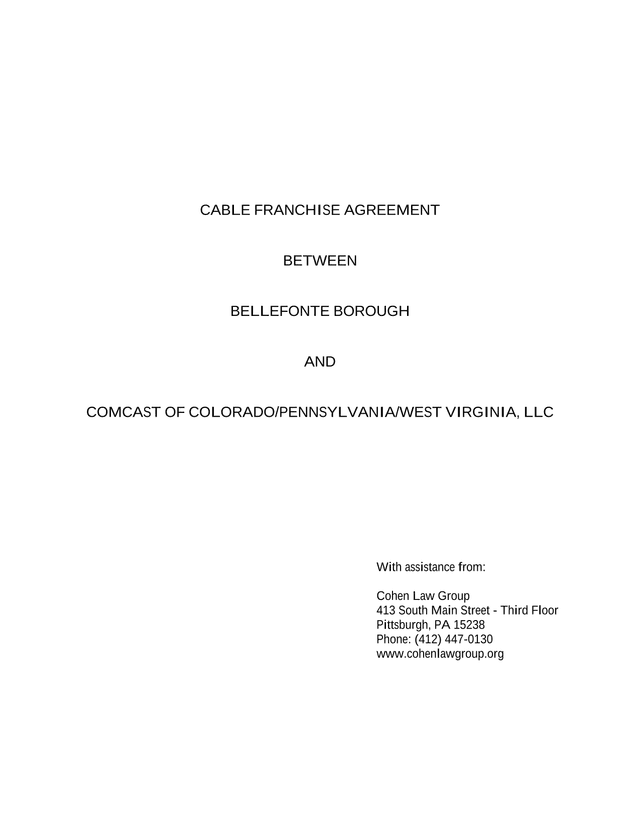 Cable Franchise Agreement Between Bellefonte Borough And Comcast Of ColoradoPennsylvaniaWest Virgini screenshot