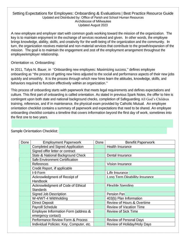 Setting Expectations For Employees Onboarding  Evaluations  Best Practice Resource Guide screenshot