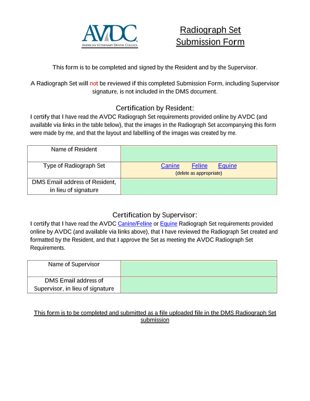 Radiograph Set Submission Form screenshot