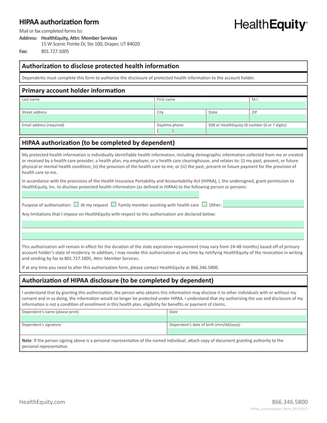 HIPAA Authorization Form screenshot