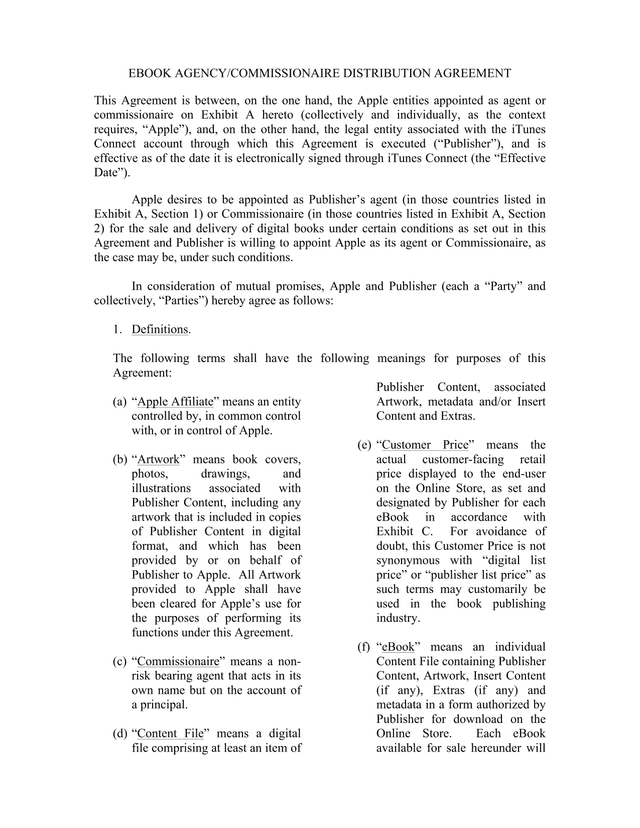 EBOOK AGENCYCOMMISSIONAIRE DISTRIBUTION AGREEMENT screenshot