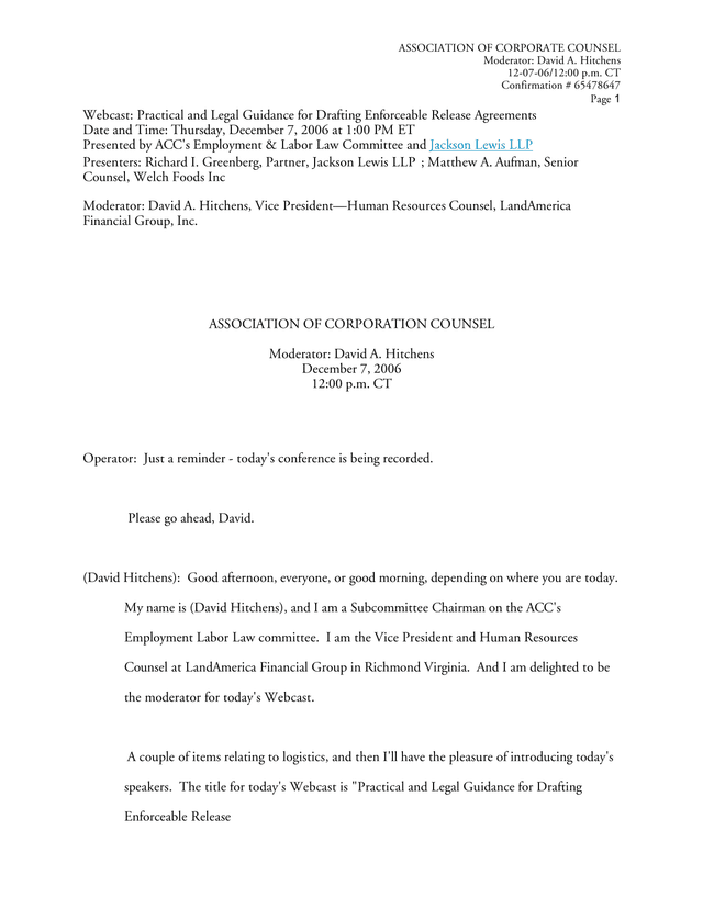Practical And Legal Guidance For Drafting Enforceable Release Agreements screenshot