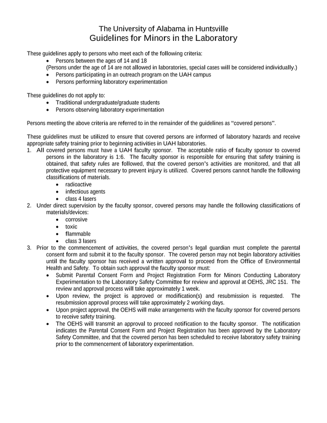 Guidelines For Minors In The Laboratory screenshot