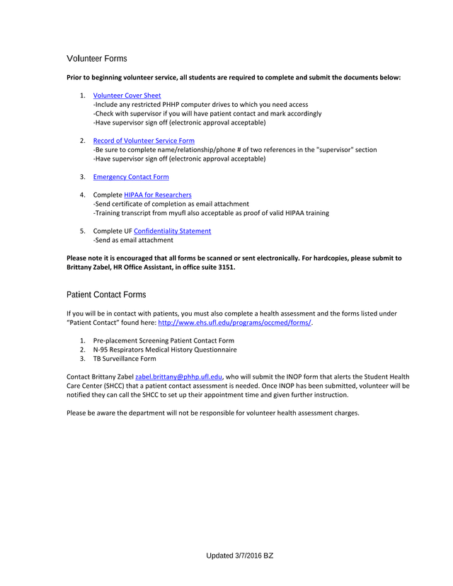 Volunteer Forms screenshot