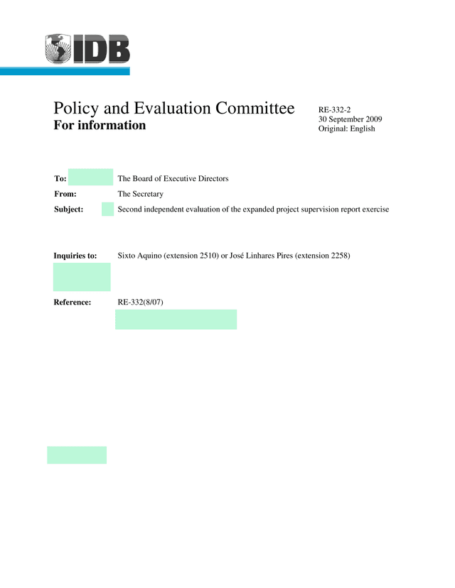 Second Independent Evaluation Of The Expanded Project Supervision Report Exercise screenshot