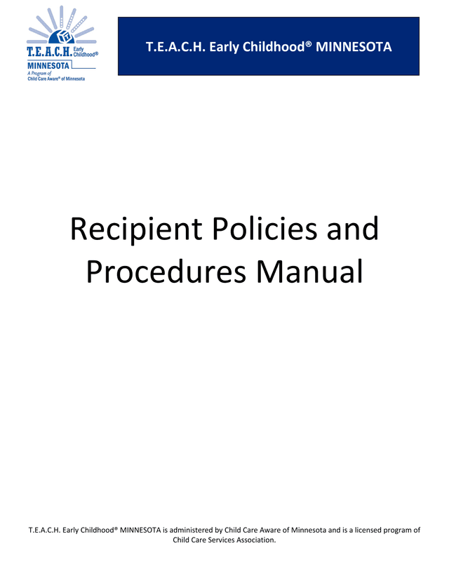 T.E.A.C.H. Early Childhood MINNESOTA Recipient Policies And Procedures Manual screenshot