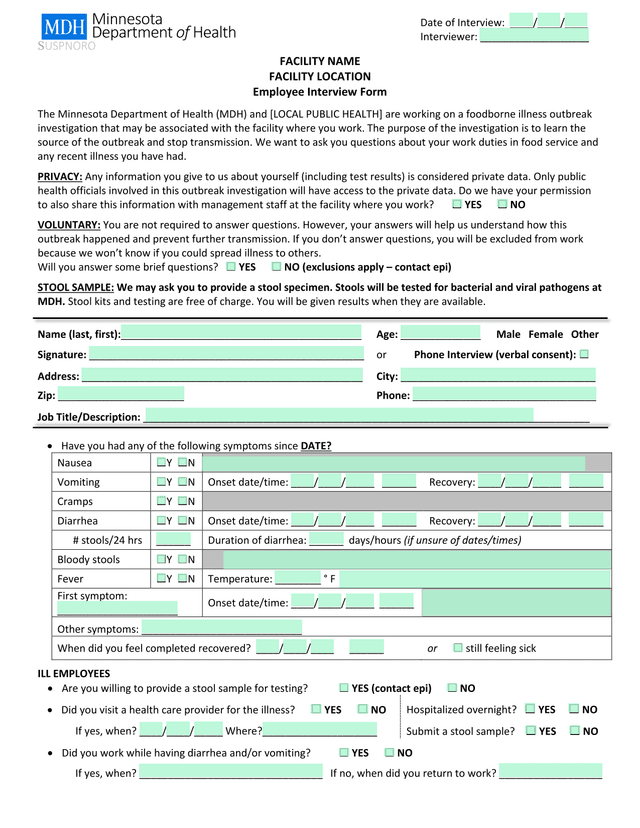 Employee Interview Form screenshot
