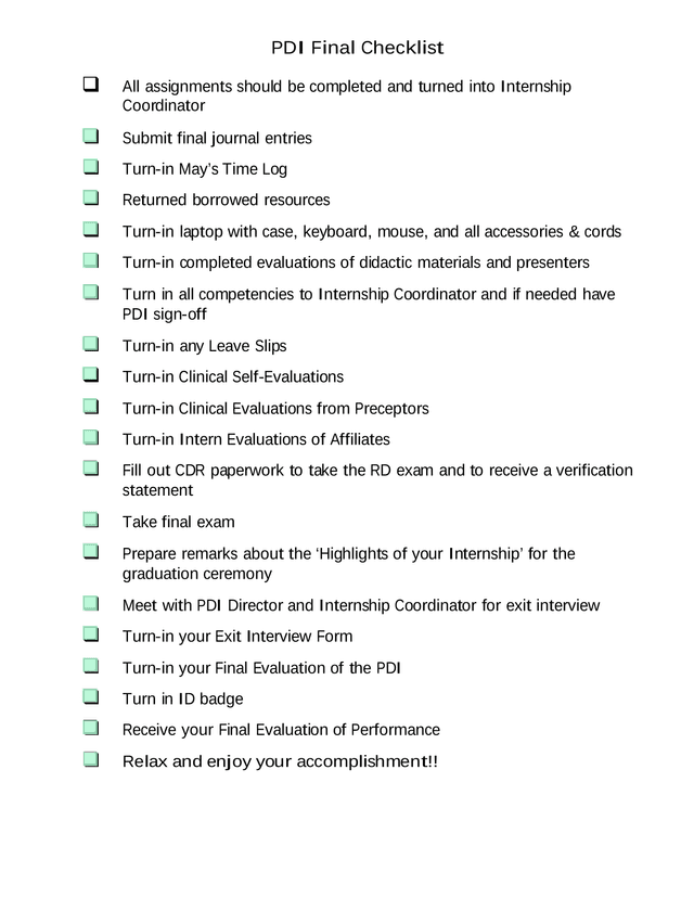 PDI Final Checklist screenshot