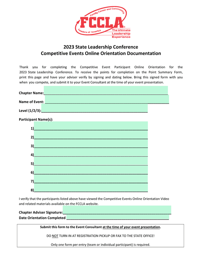 2023 State Leadership Conference Competitive Events Online Orientation Documentation screenshot