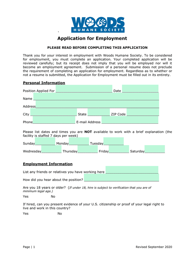 Application For Employment screenshot