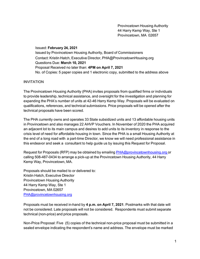 Request For Proposals Housing Unit Expansion Consulting Services screenshot