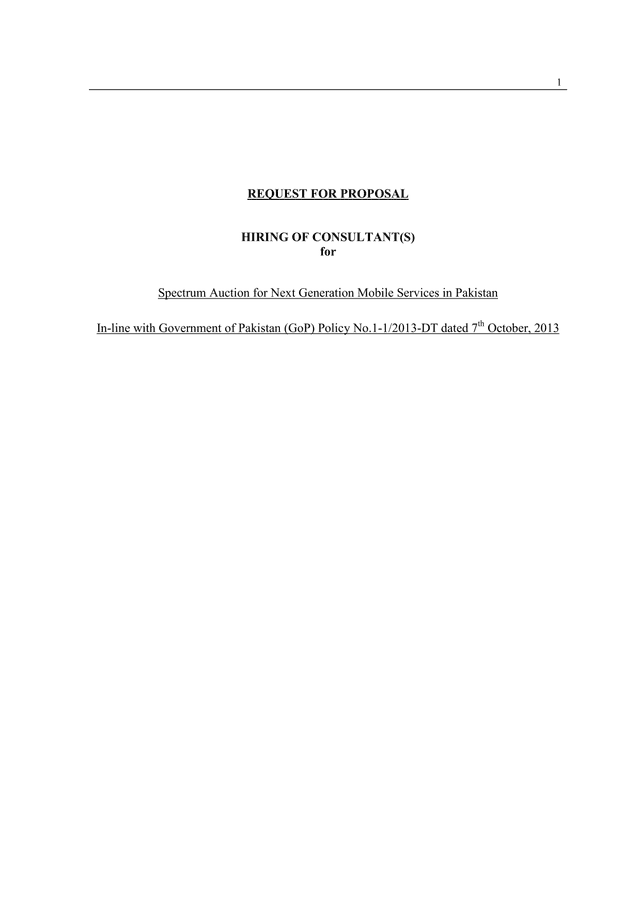 Request For Proposal Hiring Of Consultant(S) For Spectrum Auction screenshot