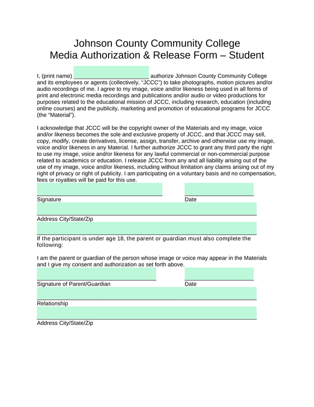 Media Authorization  Release Form  Student screenshot