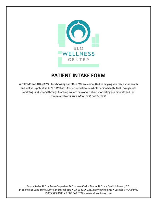 PATIENT INTAKE FORM screenshot