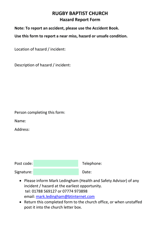 Hazard Report Form screenshot