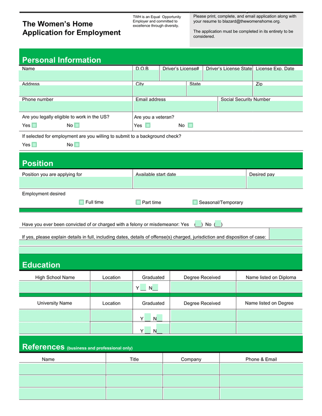 The WomenS Home Application For Employment screenshot