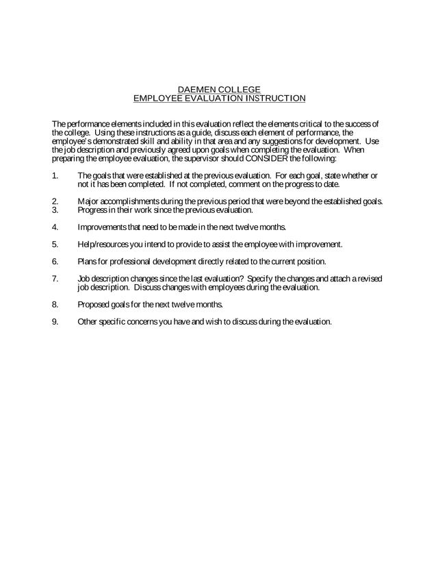 Daemen College Employee Evaluation Instruction screenshot
