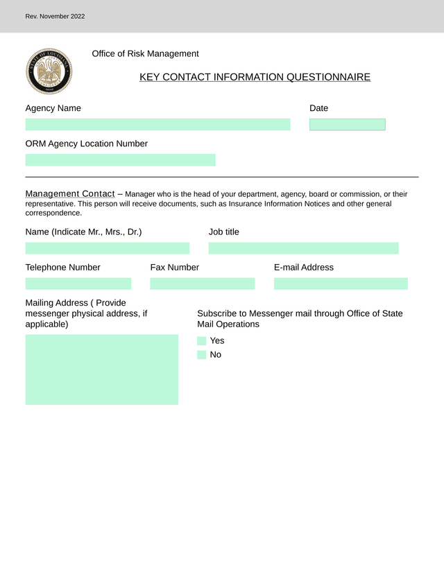 KEY CONTACT INFORMATION QUESTIONNAIRE screenshot