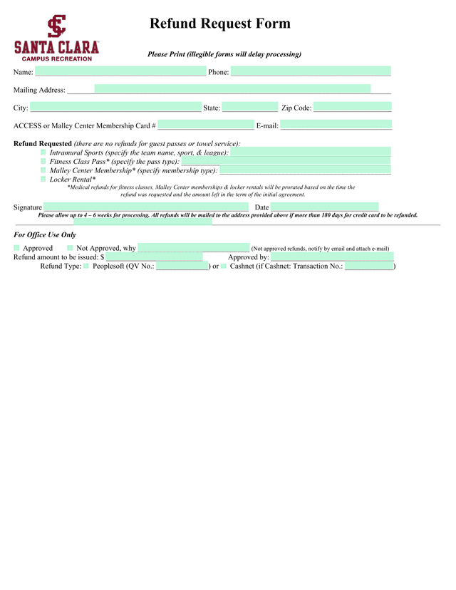 Refund Request Form screenshot