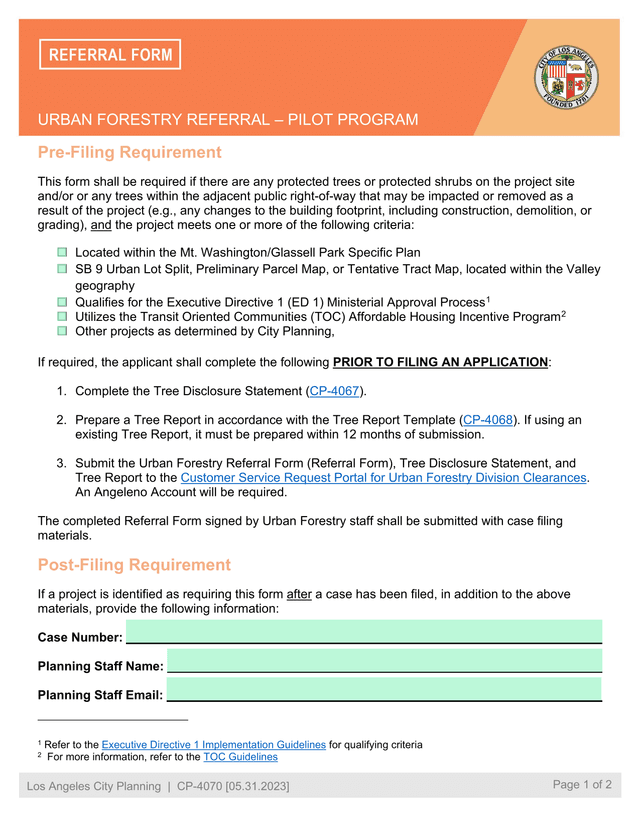 Urban Forestry Referral  Pilot Program screenshot