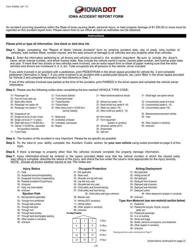 IOWA ACCIDENT REPORT FORM screenshot