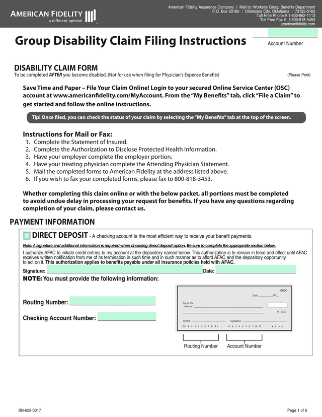 Group Disability Claim Filing Instructions screenshot