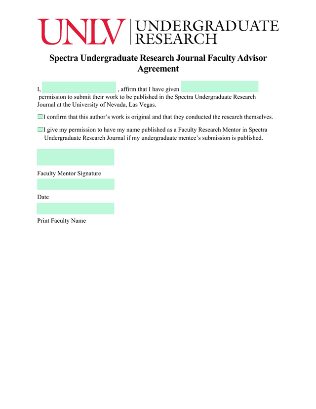 Spectra Undergraduate Research Journal Faculty Advisor Agreement screenshot