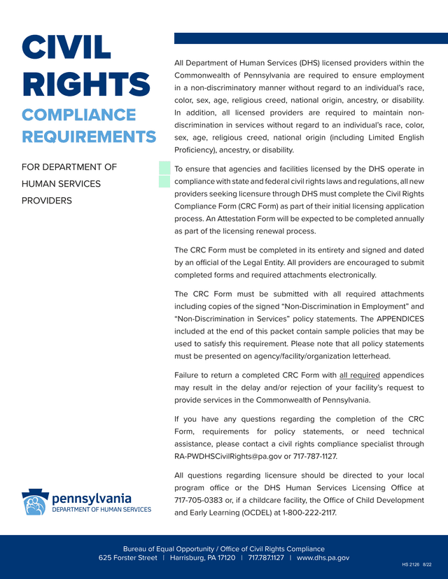 Civil Rights Compliance Form (CRC Form) screenshot