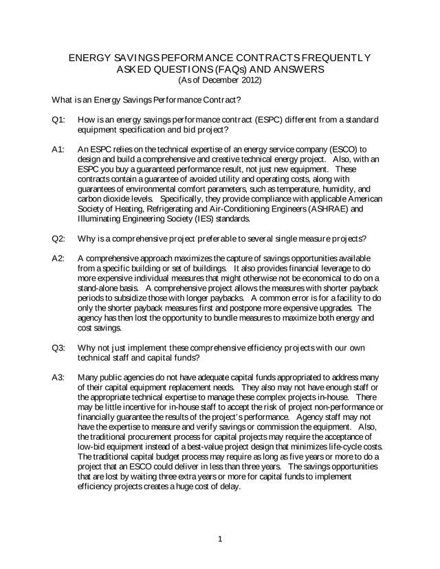 Energy Savings Performance Contracts Frequently Asked Questions (FAQs) And Answers screenshot