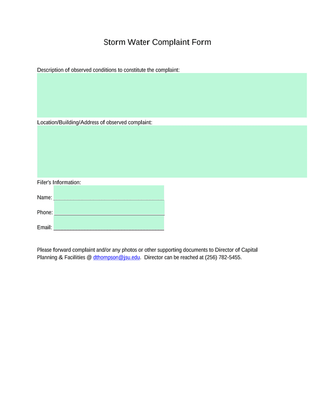 Storm Water Complaint Form screenshot