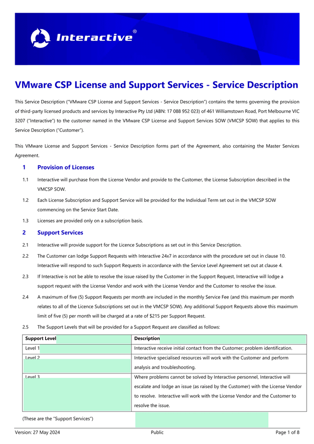 VMware CSP License And Support Services   Service Description screenshot