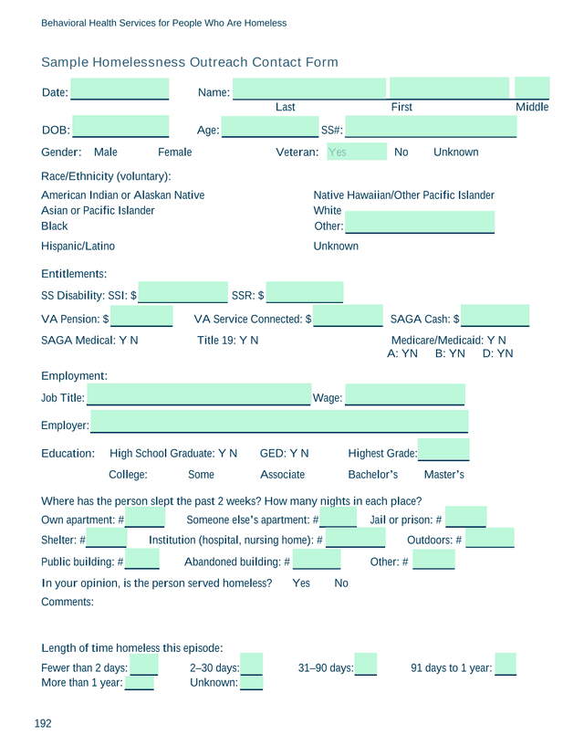Behavioral Health Services For People Who Are Homeless Sample Homelessness Outreach Contact Form screenshot