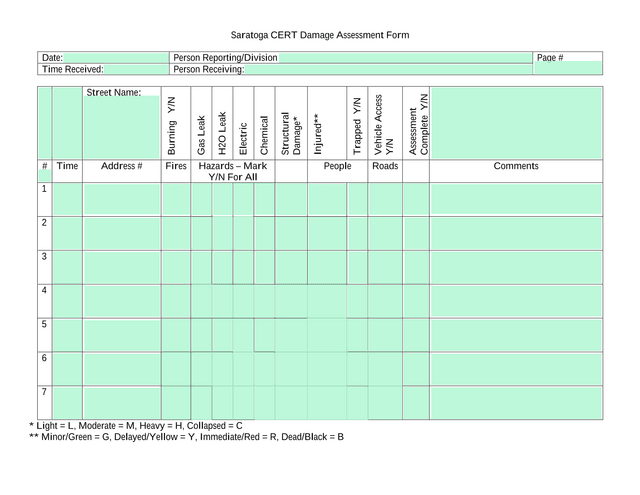 Saratoga CERT Damage Assessment Form screenshot