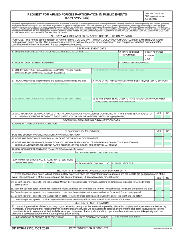 REQUEST FOR ARMED FORCES PARTICIPATION IN PUBLIC EVENTS (NON AVIATION) screenshot