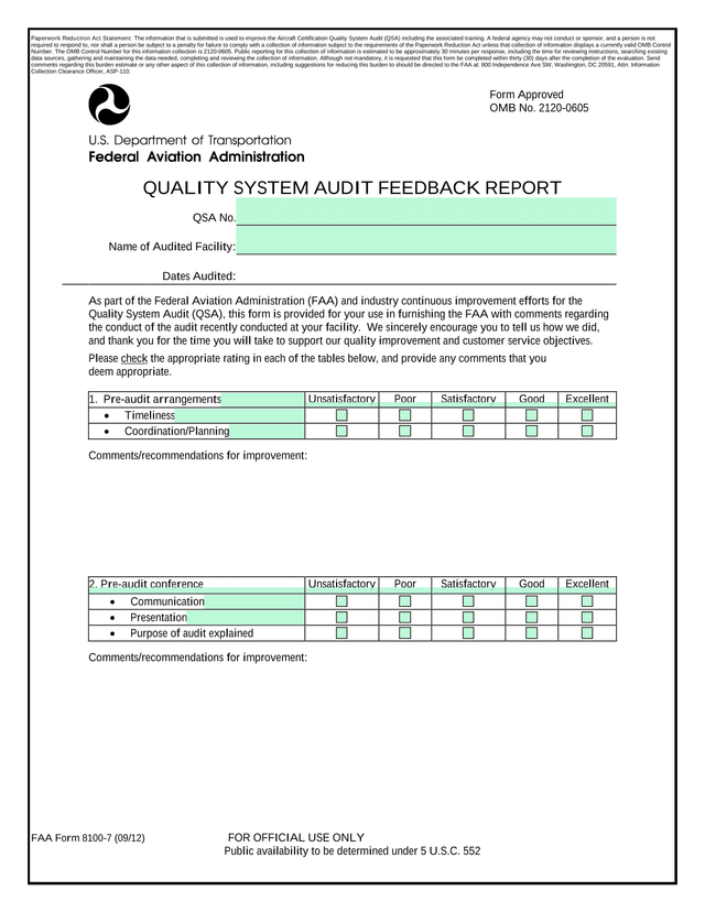 Quality System Audit Feedback Report screenshot