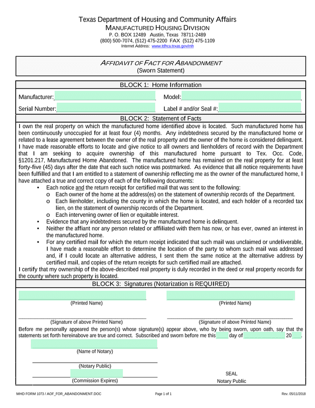 MHD FORM 1073  AOF FOR ABANDONMENT.DOC screenshot