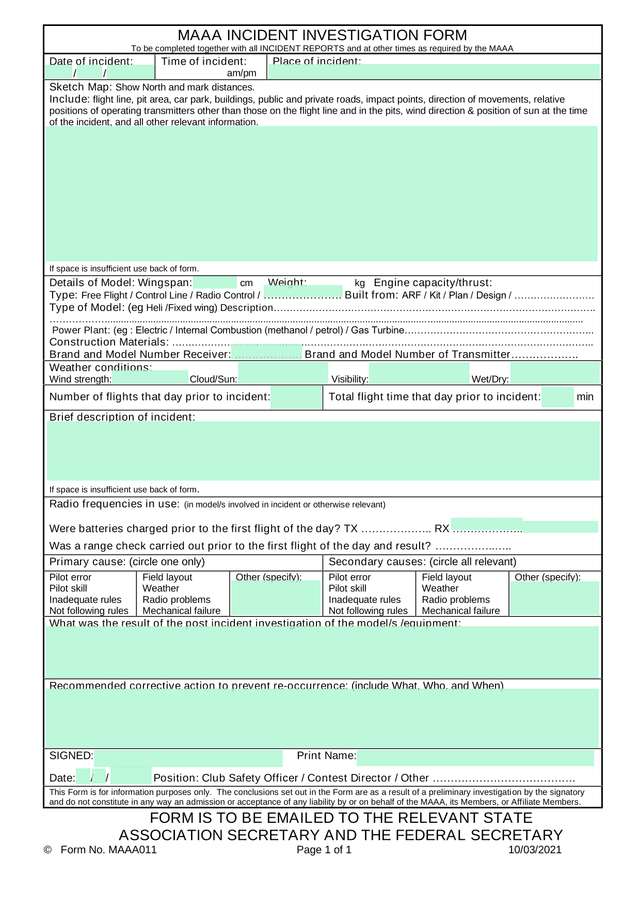 MAAA INCIDENT INVESTIGATION FORM screenshot