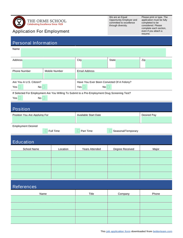 Application For Employment screenshot