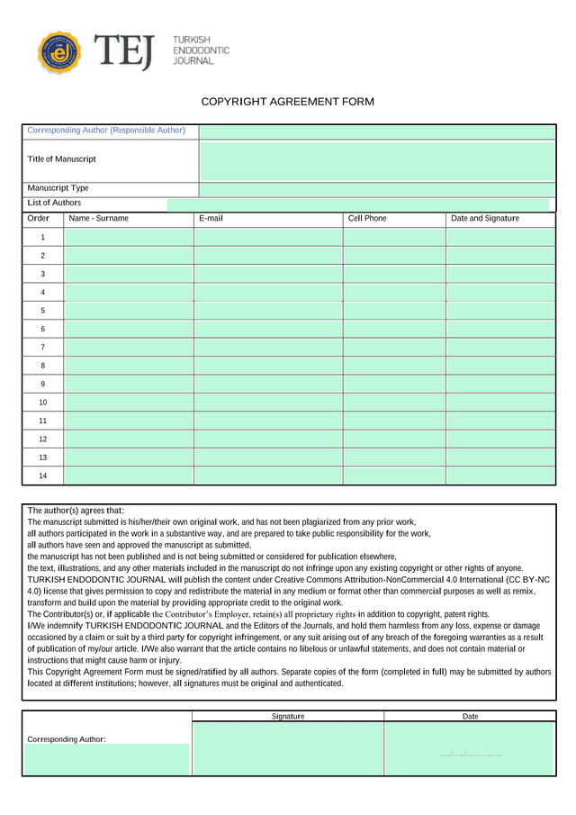 COPYRIGHT AGREEMENT FORM screenshot