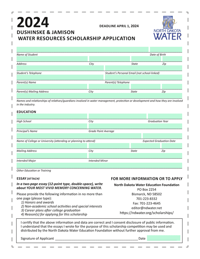 2024 DUSHINSKE  JAMISON WATER RESOURCES SCHOLARSHIP APPLICATION screenshot