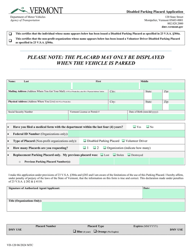 Disabled Parking Placard Application screenshot