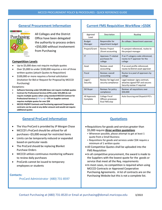MCCCD PROCUREMENT POLICY  PROCEDURES   QUICK REFERENCE GUIDE screenshot