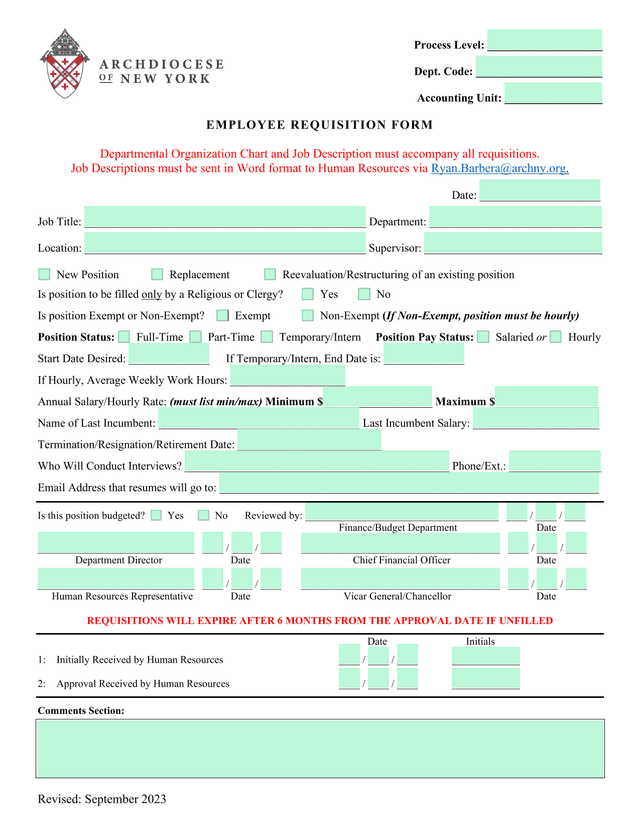 Employee Requisition Form screenshot