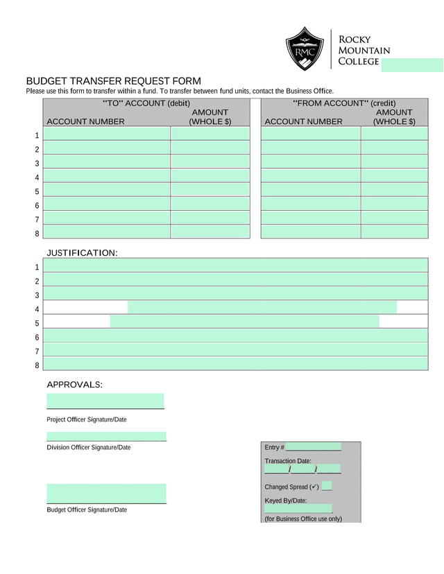 Budget Transfer Request Form screenshot