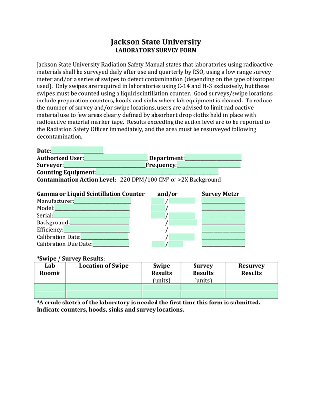 Laboratory Survey Form screenshot
